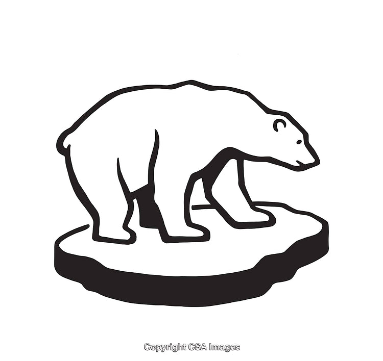 Black And White Line Art of Polar Bear on Iceberg