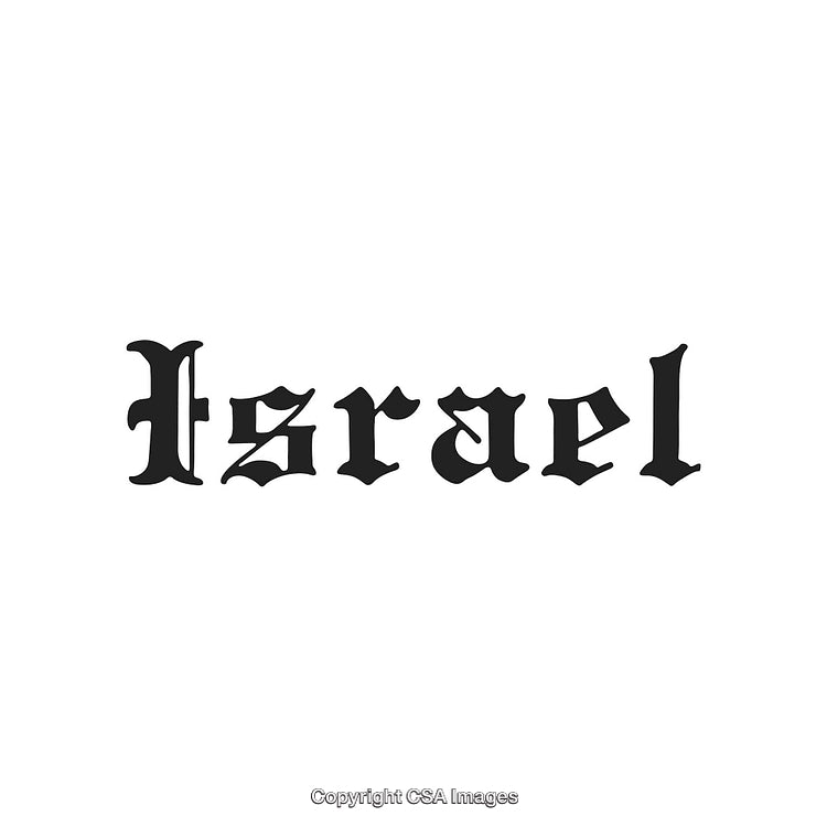 Classic Blackletter Typography of the Word Israel on White Background