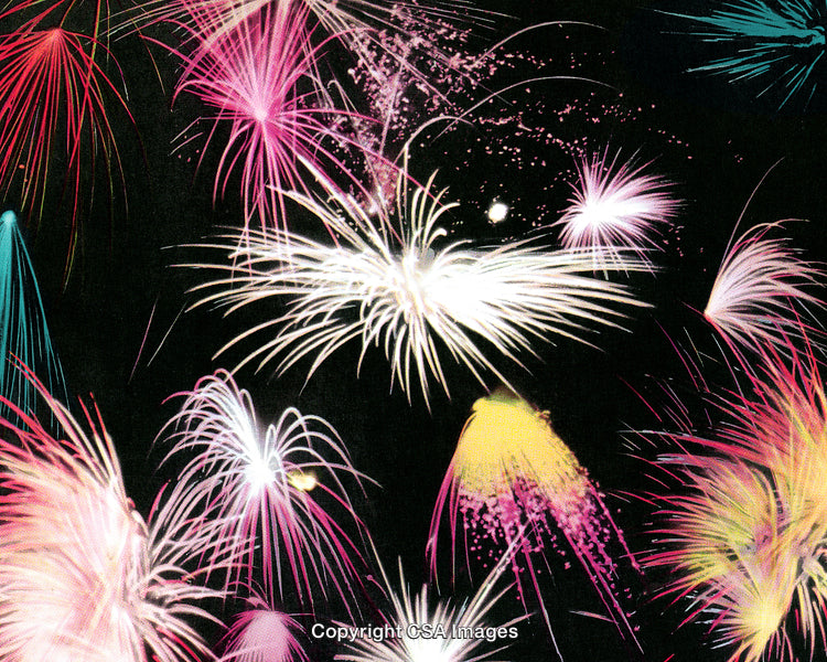 Vibrant Fireworks Display in Multicolored Explosions Against Night Sky