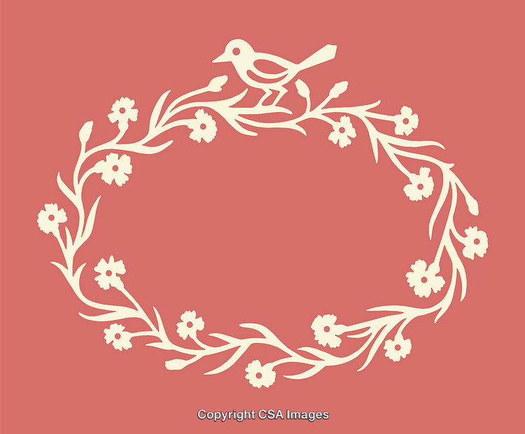 Elegant Floral Wreath Design with Bird on a Rose Background