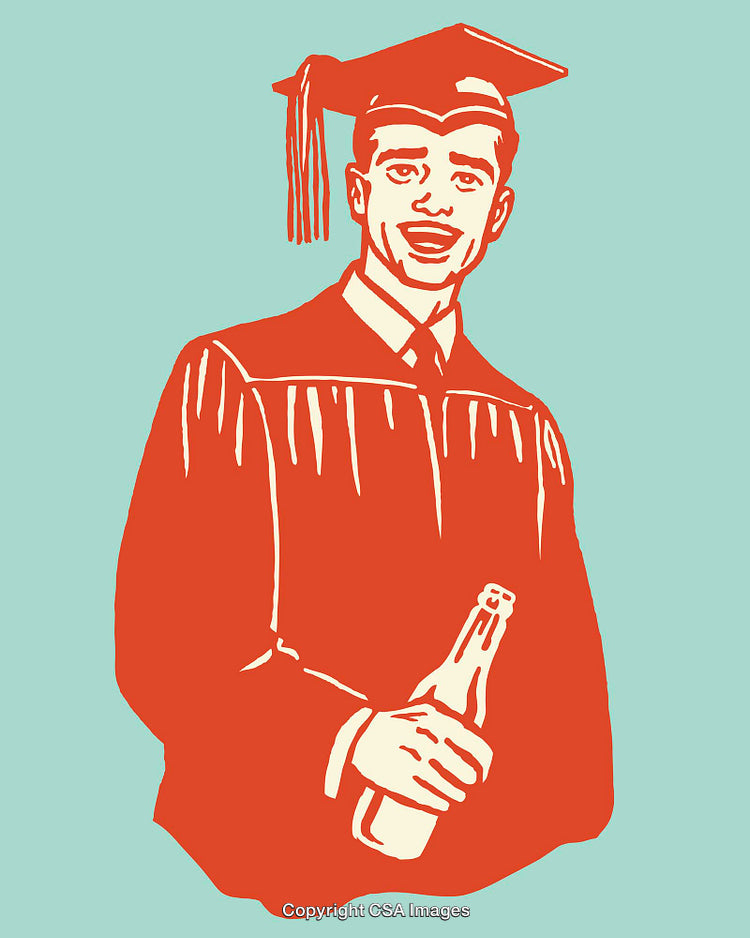 Celebratory Graduate Illustration with Graduation Cap and Beverage