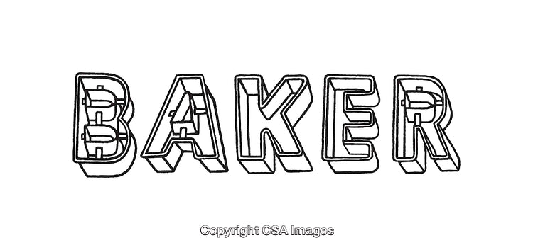 Stylized Black and White Line Art Text Spelling 'BAKER'
