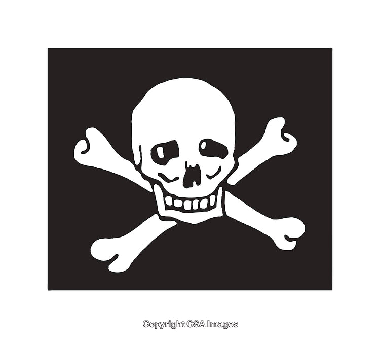 Black and White Skull and Crossbones Illustration Symbolizing Danger and Piracy