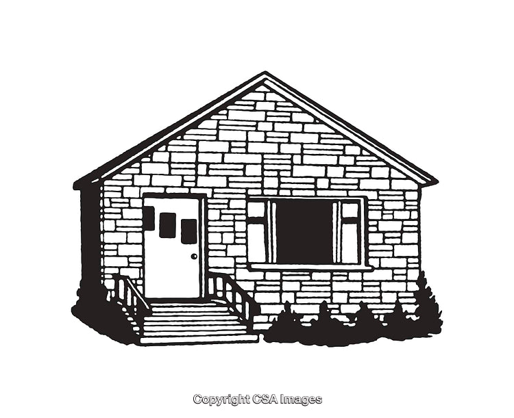 Detailed Line Art Illustration of a Small House with Classic Design