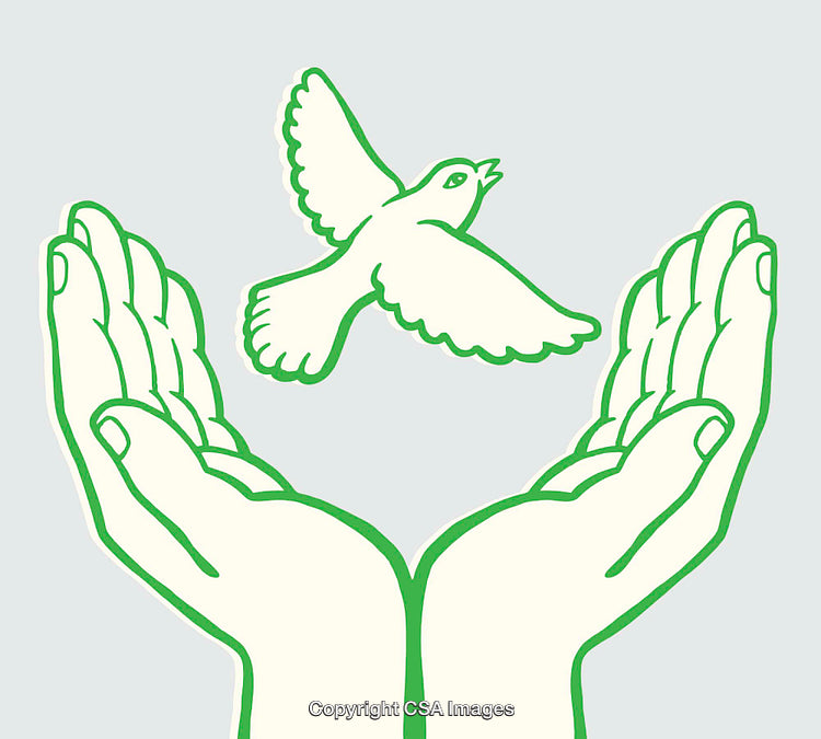 Illustration of Open Hands Releasing a Peaceful Dove in Freedom