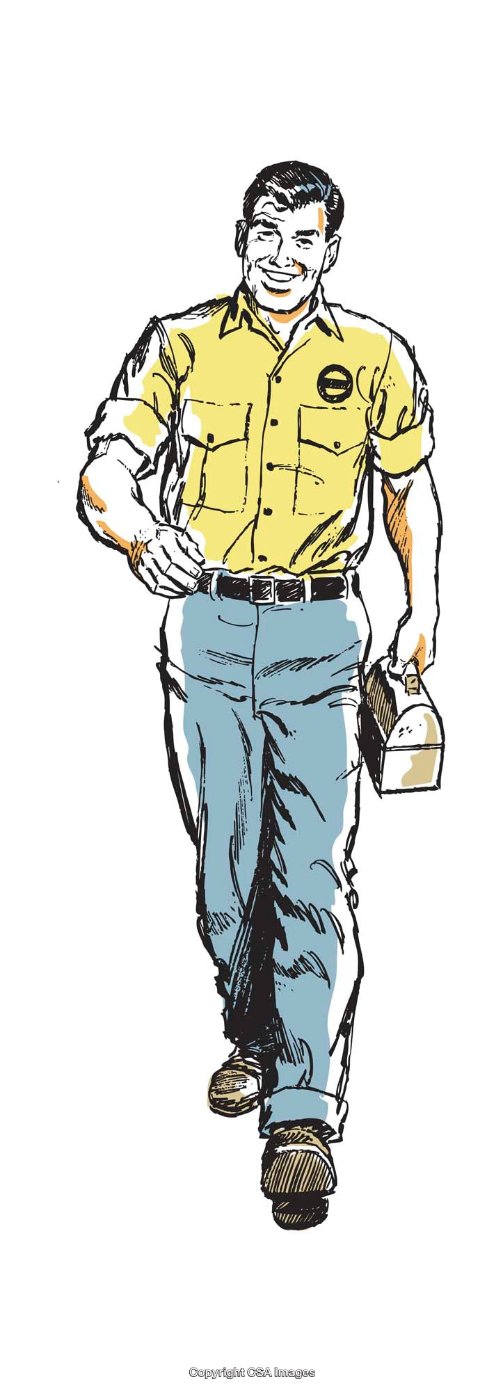 Illustration of a Worker Walking With a Toolkit in Hand