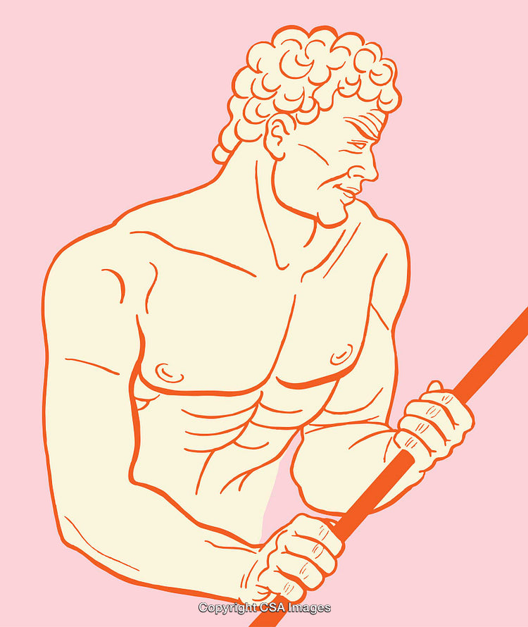 Color Line Art Illustration of a Muscular Figure on a Pink Background