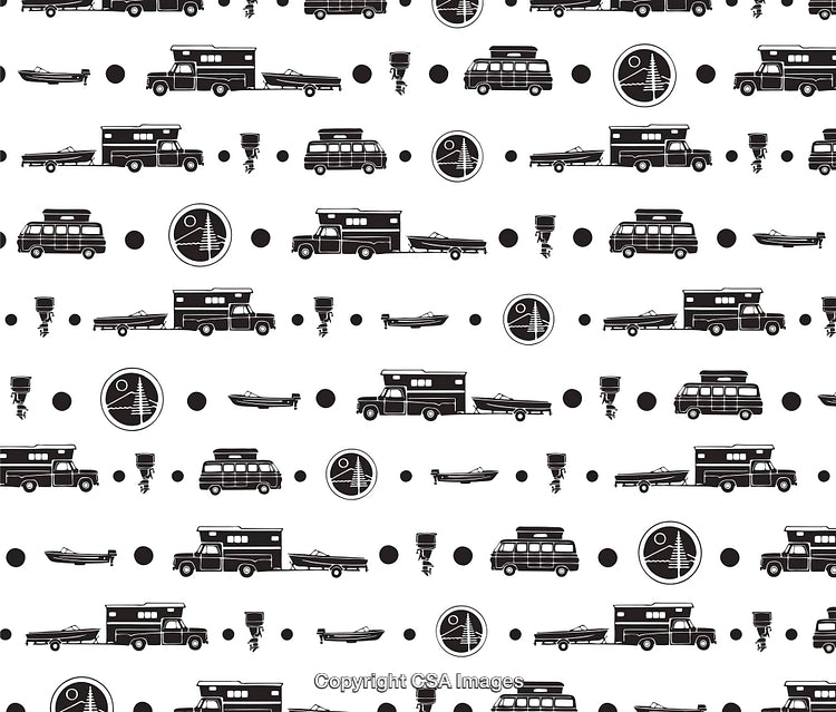 Monochrome Camping and Travel Icon Pattern With Recreational Elements