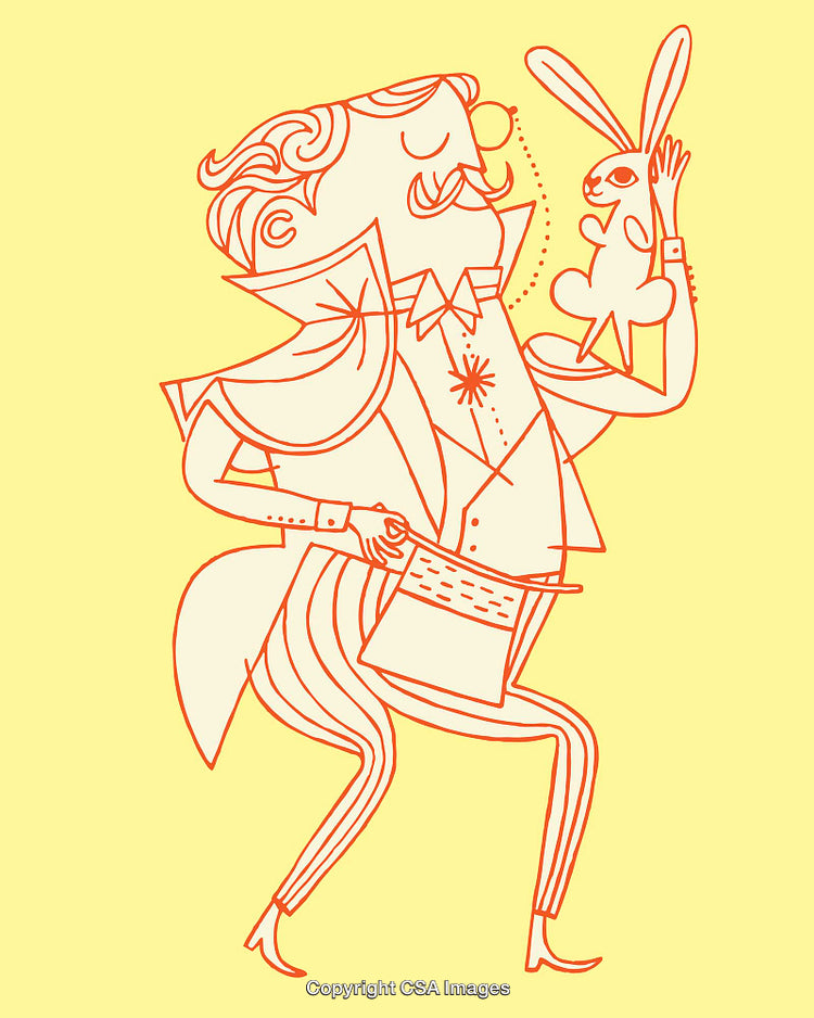 Colorful Line Art of a Magician Performing a Rabbit Trick