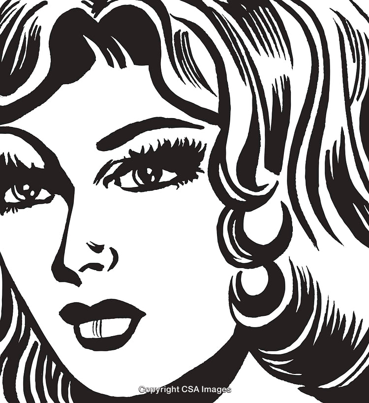 Vintage Black and White Illustration of a Woman in Pop Art Style