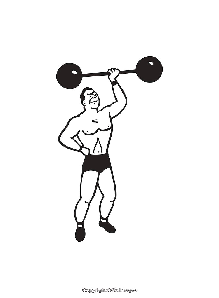 Retro Style Line Art of a Strongman Lifting a Heavy Barbell