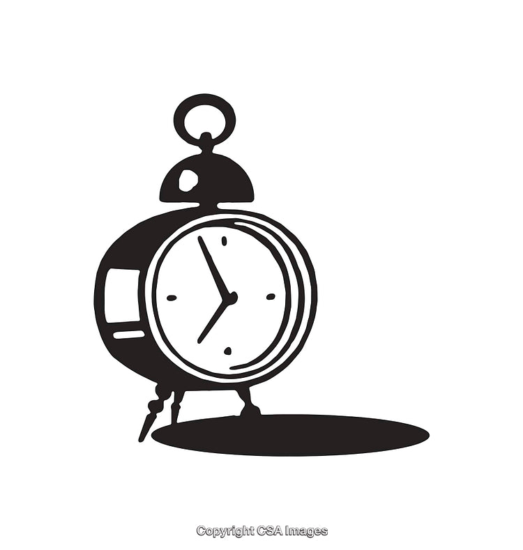 Retro Styled Black-White Illustration of Alarm Clock with Shadow