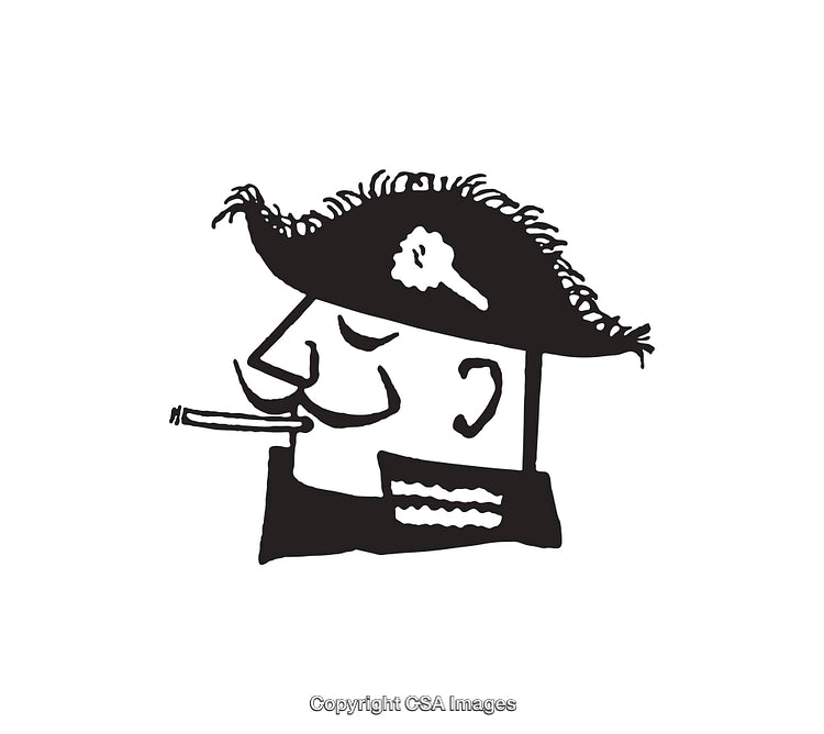 Black And White Line Art Illustration of a Character in a Hat