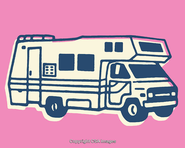 Retro Camper Van Illustration on a Vibrant Pink Background