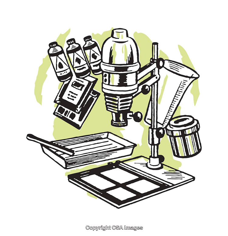 Vintage Illustration of Photography Tools and Film Development Equipment