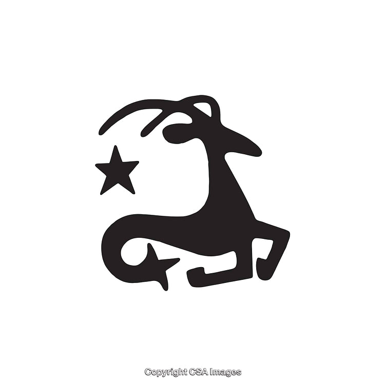 Stylized Capricorn Zodiac Symbol with Stars in Black and White