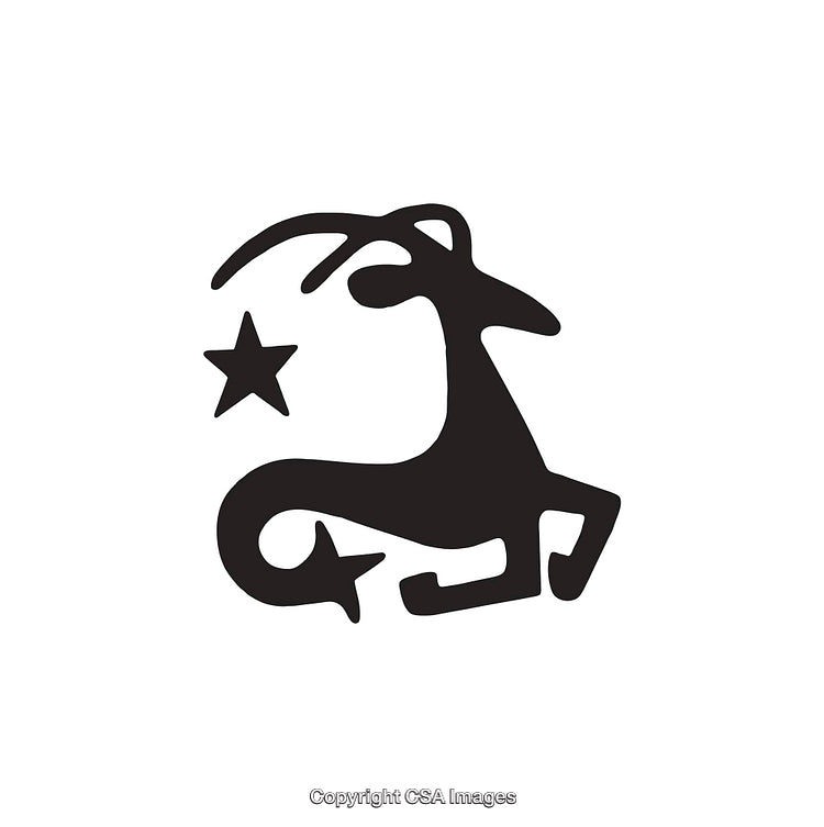 Stylized Capricorn Zodiac Symbol with Stars in Black and White