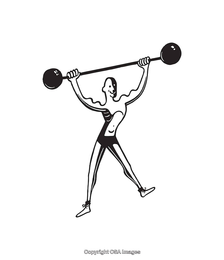 Black and White Line Art Illustration of a Weightlifter Lifting a Barbell