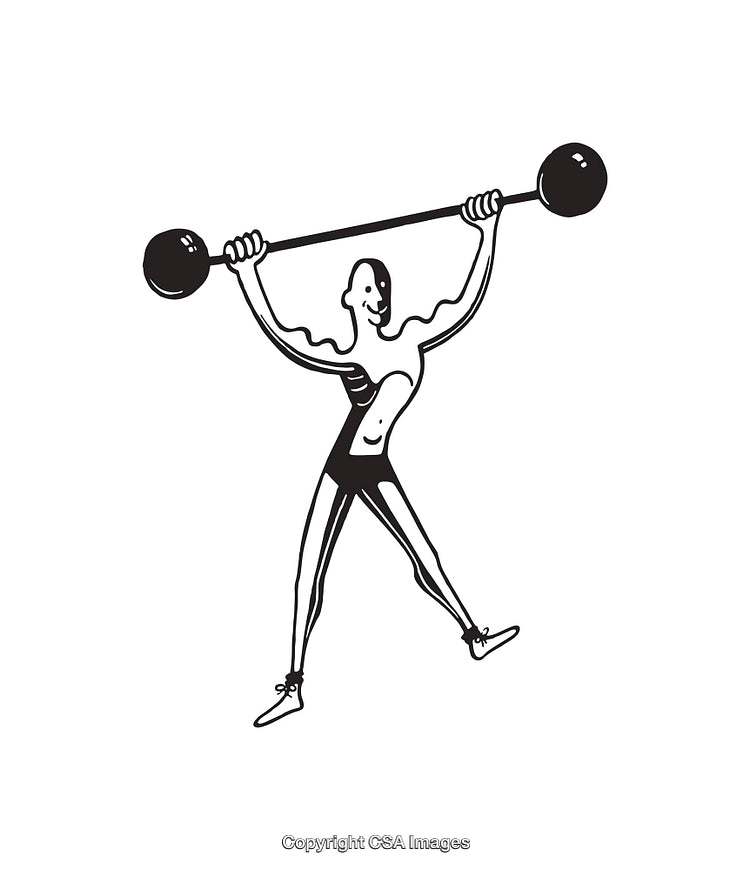 Black and White Line Art Illustration of a Weightlifter Lifting a Barbell