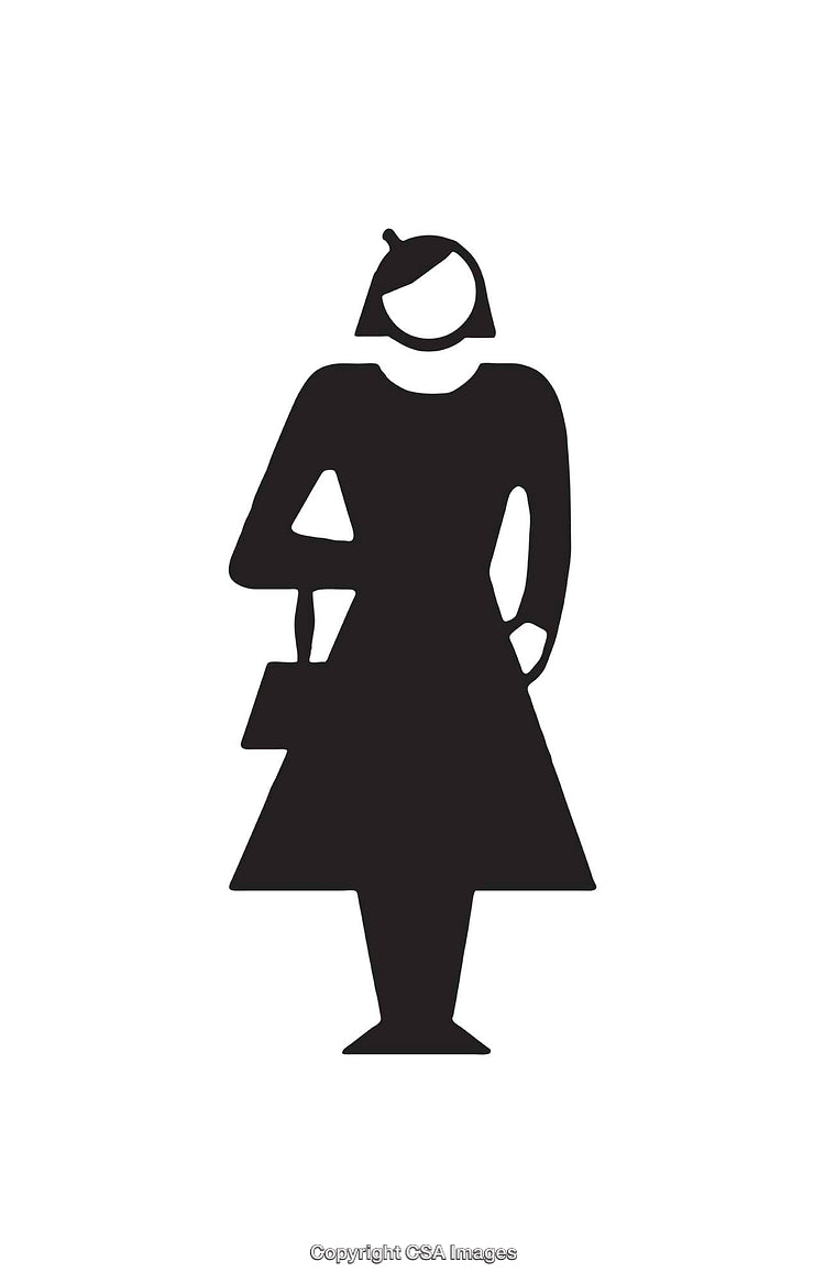 Minimalist Black and White Icon of Woman Figure with Bag