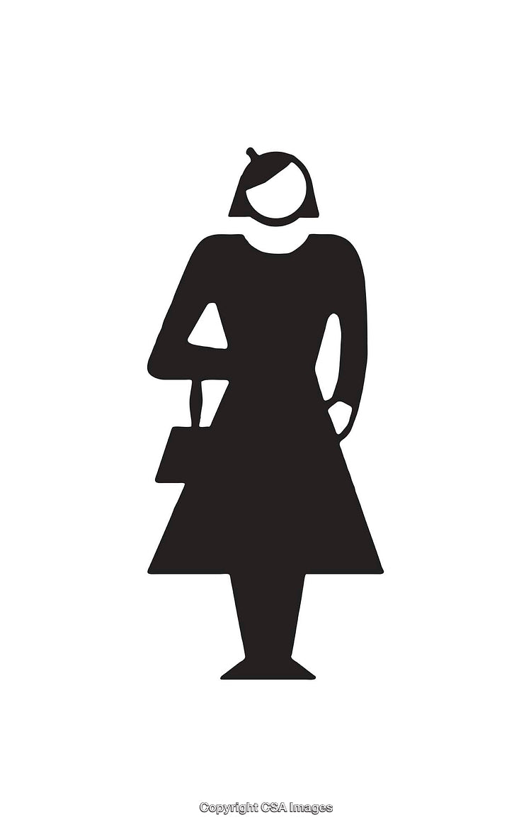 Minimalist Black and White Icon of Woman Figure with Bag