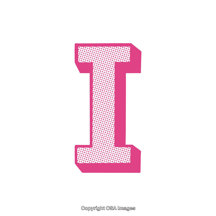 Pink Letter I with Dot Pattern on a White Background