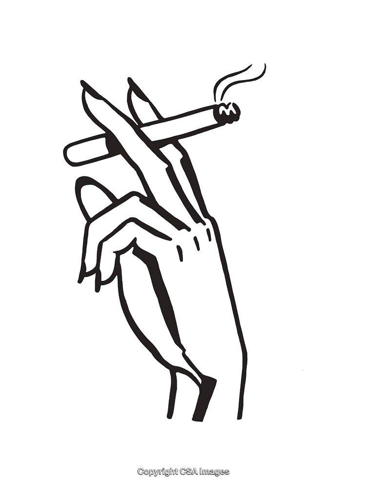 Black and White Line Art of Hand Holding a Cigarette