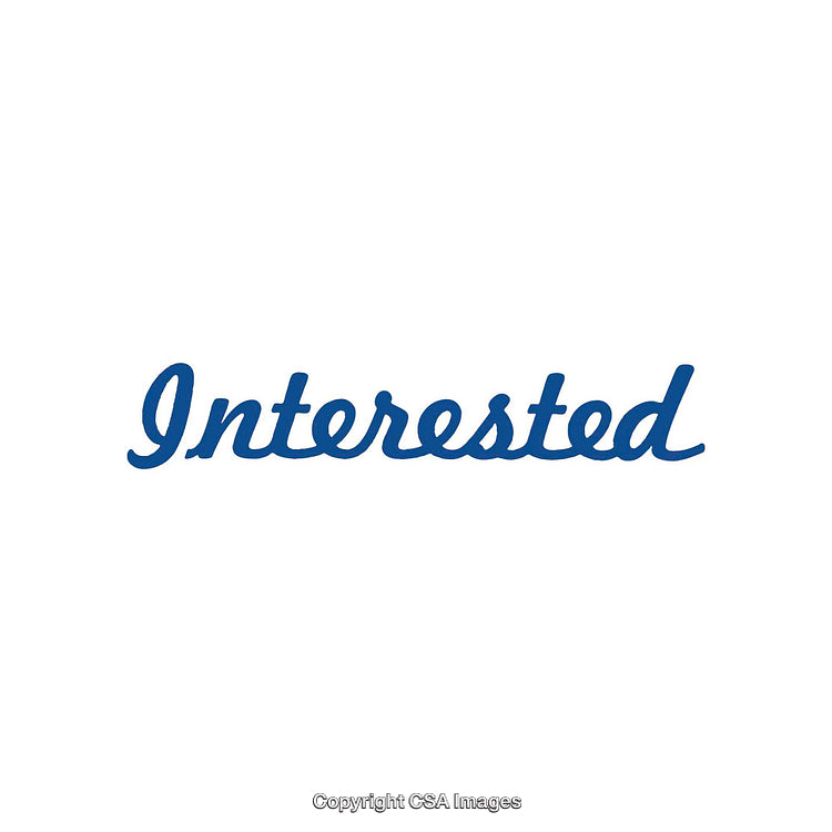 Blue Scripted Typography Featuring the Word Interested on White Background