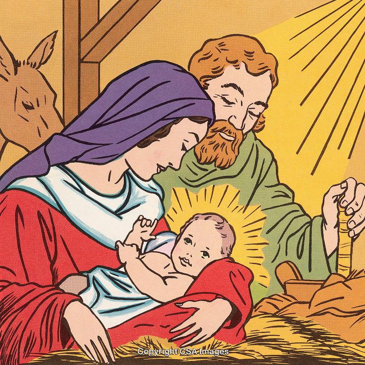 Nativity Scene Depicting the Holy Family in a Manger with Baby Jesus