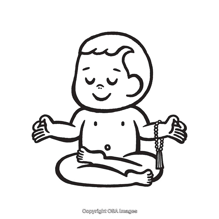 Peaceful Line Art Illustration of Child Practicing Meditation With Beads in Hand
