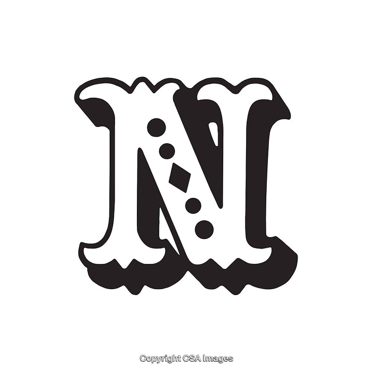 Decorative Blackletter Style Letter N with Ornamental Design