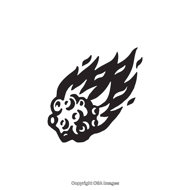 Black and White Line Art of a Flaming Meteor