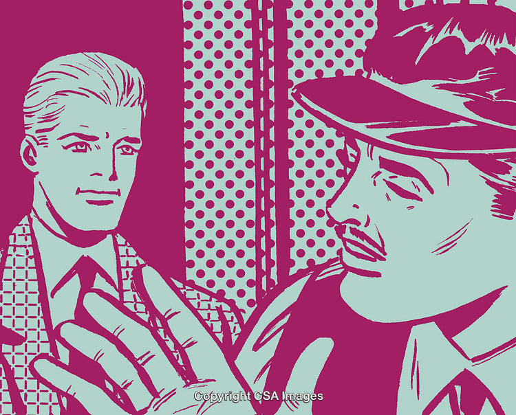 Vintage Pop Art Illustration of Two Men in Retro Conversation