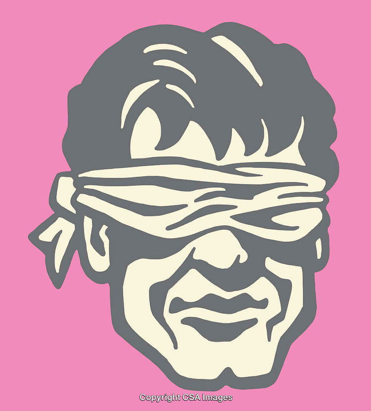 Stylized Illustration of Blindfolded Face in Artistic Line Art Design
