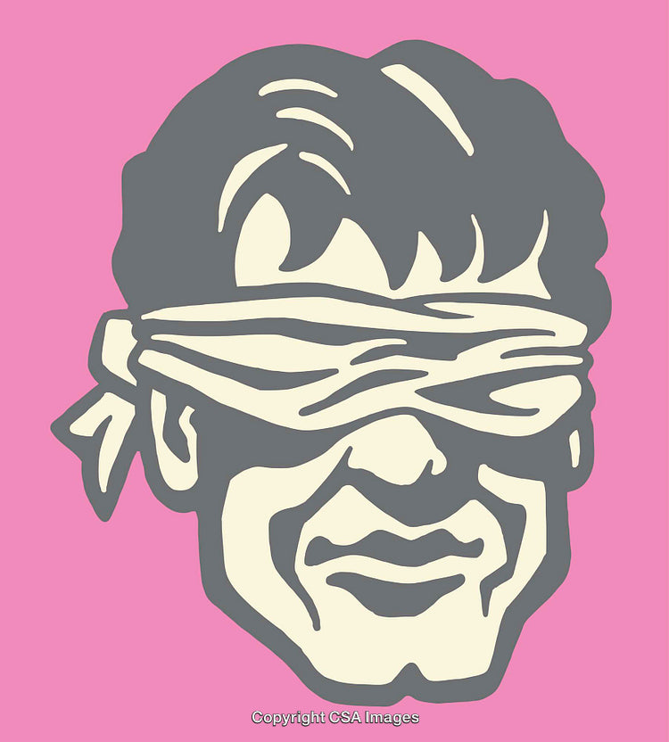 Stylized Illustration of Blindfolded Face in Artistic Line Art Design