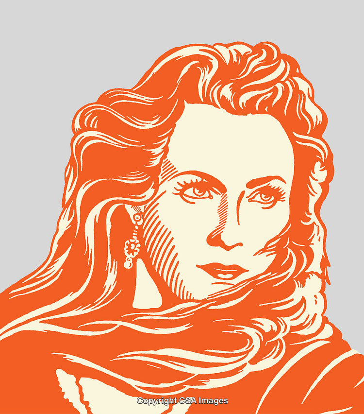 Colorful Line Art Illustration of a Woman with Flowing Hair