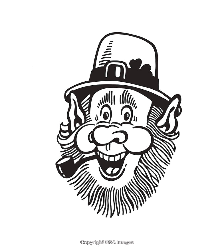 Smiling Leprechaun Line Art Illustration with Pipe and Hat
