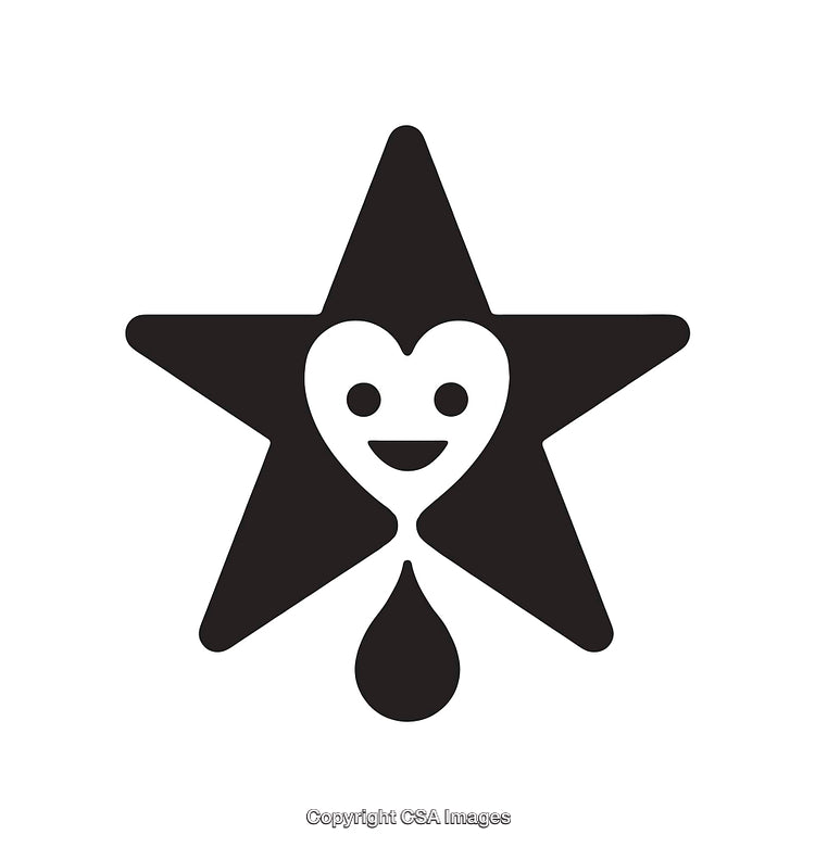 Black and White Icon with Star, Heart, and Teardrop Shapes