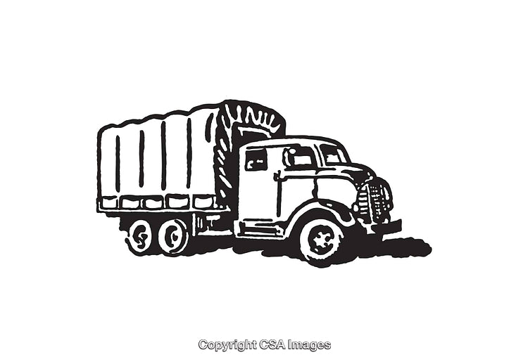 Vintage Black And White Line Art Illustration Of A Retro Truck