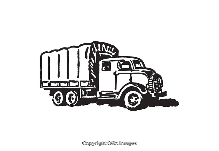 Vintage Black And White Line Art Illustration Of A Retro Truck
