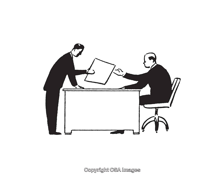 Two Businessmen Engaging in Office Discussion and Document Exchange