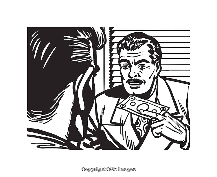 Vintage Black and White Illustration of a Business Discussion