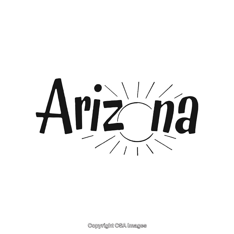 Stylized Arizona Design With Sunburst Elements Highlighting Vacation and Desert Theme