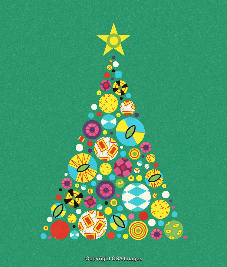 Colorful Modern Abstract Christmas Tree Illustration on Green Background