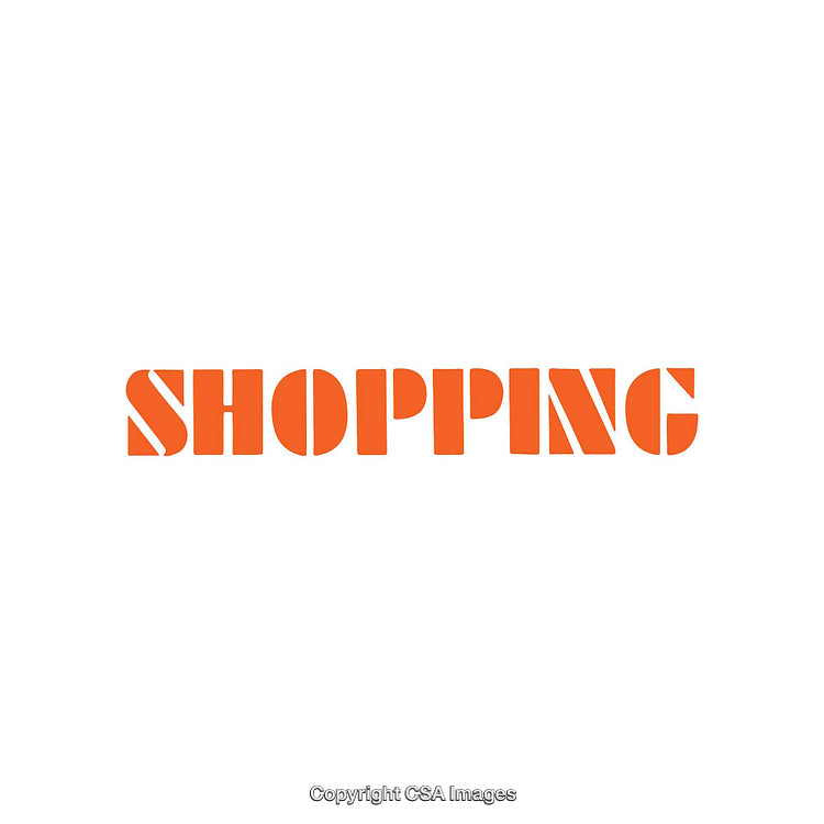 Orange Shopping Text in Modern Stencil Font on White Background