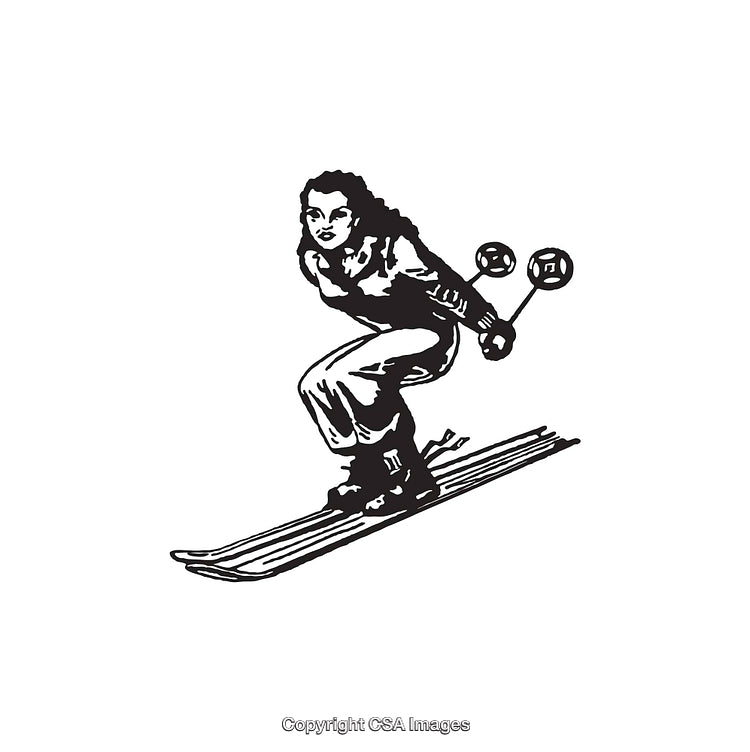 Black and White Illustration of a Skiing Athlete in Motion
