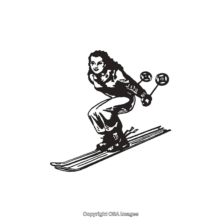 Black and White Illustration of a Skiing Athlete in Motion