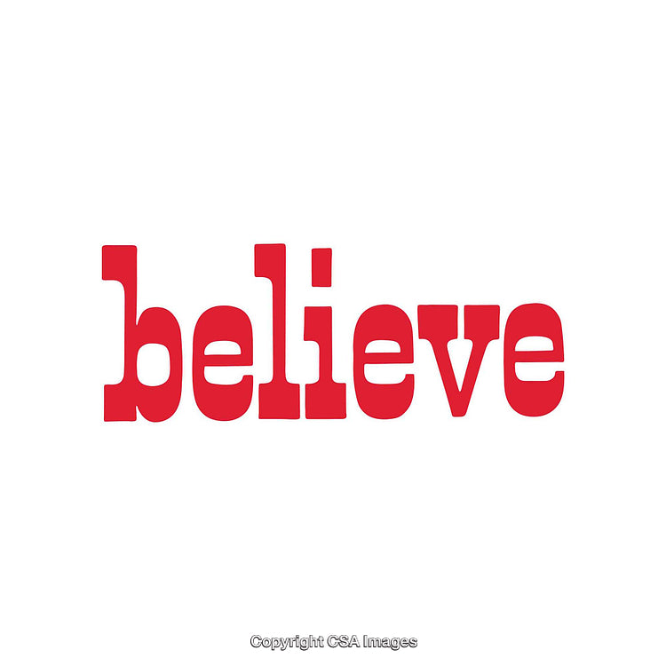 Inspirational Red Typography Reads 'Believe' on a White Background