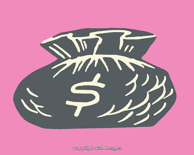 Colorful Line Art Illustration of a Money Bag on a Pink Background