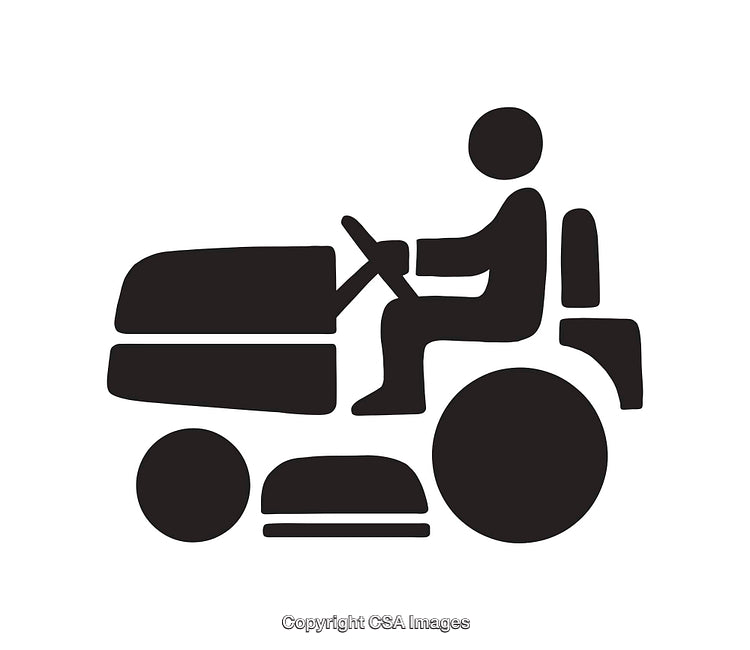 Black and White Icon of a Person Operating a Lawn Mower